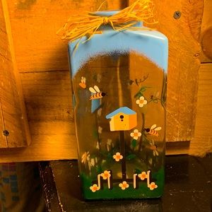 Hand painted triangle shaped vase Approximately 10 to 12 inches high